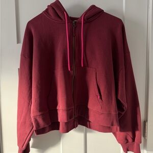 NWT JoyLab Zip Up Crop Hoodie w/ Neon Pink Ribbing (Burgundy | Maroon | Small)